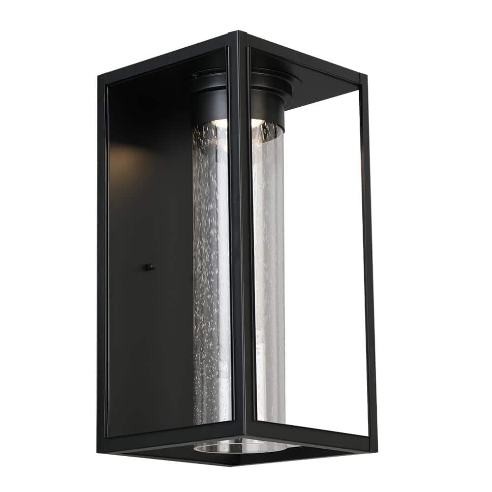 Eglo Walker Hill 9.25 in. W x 18 in. H 1-Light Matte Black LED Outdoor Wall Lantern Sconce with Clear Seedy Glass Shade -  204706A