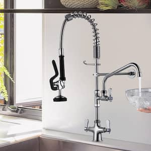 Triple Handle Pull Down Sprayer Kitchen Faucet with Advanced Spray and Pre Rinse Sprayer in Polished Chrome