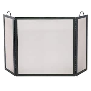 Black Wrought Iron 52 in. W 3-Panel Fireplace Screen with Steel Frame and Heavy Guage Mesh