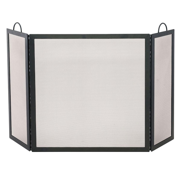 UniFlame Black Wrought Iron 52 in. W 3-Panel Fireplace Screen with Steel Frame and Heavy Guage Mesh