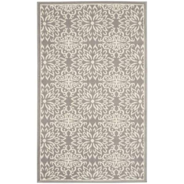 Nourison Jubilant Ivory/Grey 3 ft. x 5 ft. Floral Transitional Kitchen Area Rug