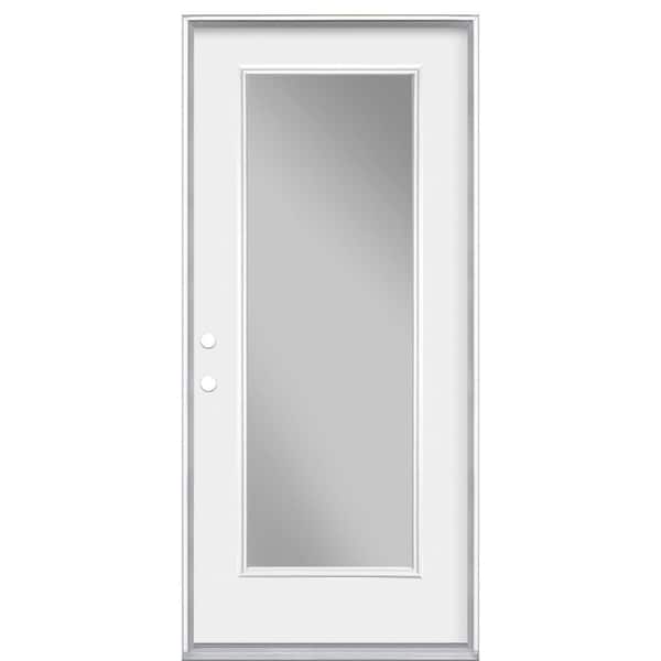 Masonite 36 in. x 80 in. Right-Hand Inswing Full Lite Clear Glass Primed White Steel Prehung Front Door with No Brickmold
