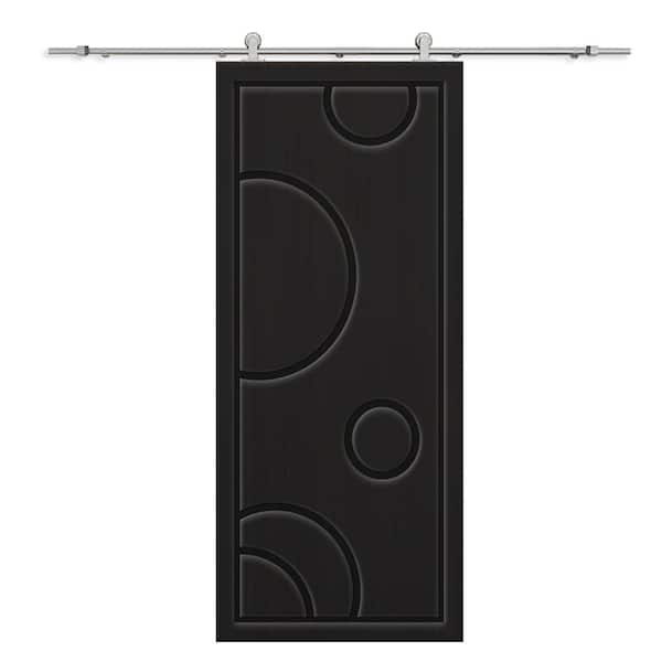 CALHOME 24 in. x 80 in. Black Painted Composite MDF Paneled Interior Sliding Barn Door with Hardware Kit
