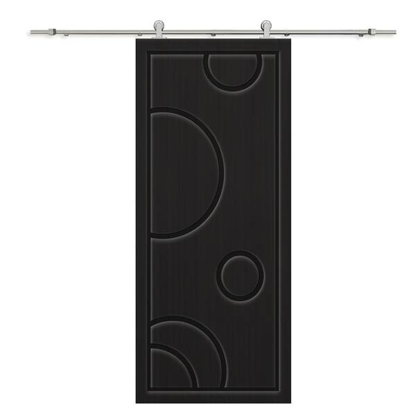CALHOME 42 in. x 84 in. Black Painted Composite MDF Paneled Interior Sliding Barn Door with Hardware Kit