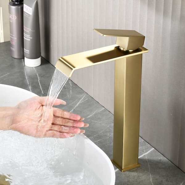 Ami High Arc Single Handle Single-Hole Bathroom Faucet 1.2 GPM with Drain in Brushed Gold