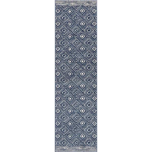 Well Woven Tulsa2 Dalton Blue 2 ft. 7 in. x 9 ft. 10 in. Moroccan Trellis Pattern Distressed Runner Area Rug