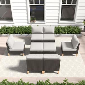 Chic Relax Brown 8-Piece Wicker Outdoor Sectional with Beige Cushions