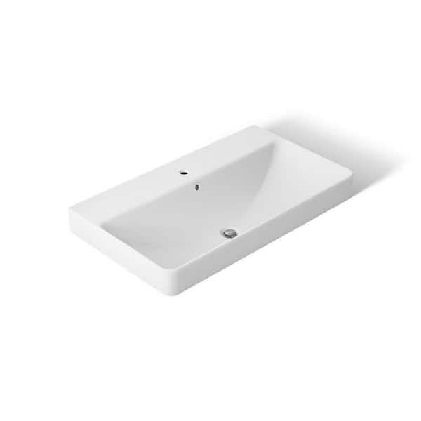 White 35.4 in. x 20.5 in. Vessel Bathroom Sink in White Vitreous China