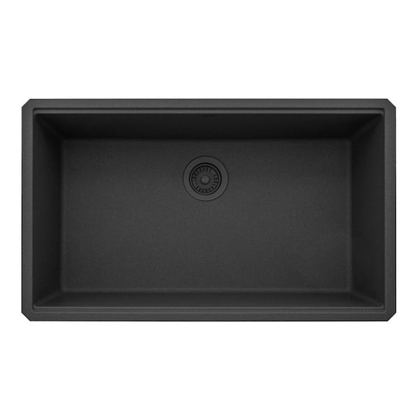 EpiStage 32 in. Undermount Single Bowl Urban Gray Granite Quartz Composite Kitchen Sink with Accessories