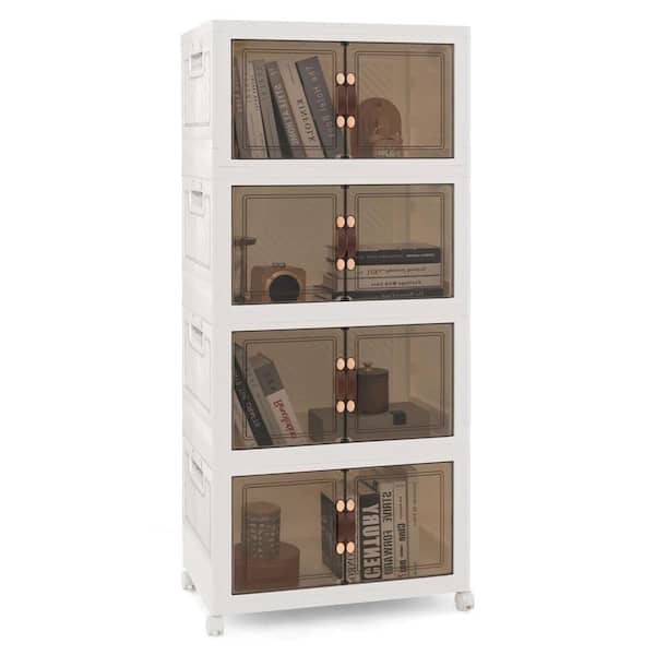 Costway White 54 in. Accent Cabinet with Lockable Wheels 3 Pack Folding PP Home Organizer