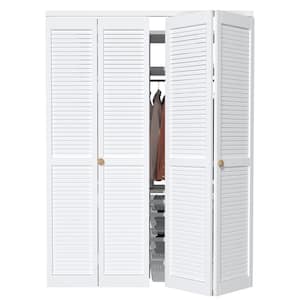 60 in. x 80.5 in. Solid Core White Finished Louver Closet Bi-fold Door with Hardware