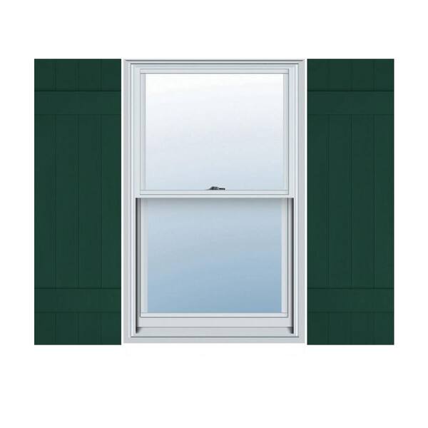 Builders Edge 14 in. W x 43 in. H Vinyl Exterior Joined Board and Batten Shutters Pair in Midnight Green