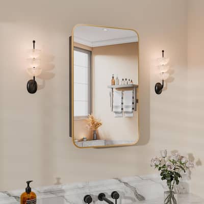 24 in. W x 30 in. H Recessed Rectangular Metal Framed Bathroom Medicine Cabinets with Mirror in Brushed Gold