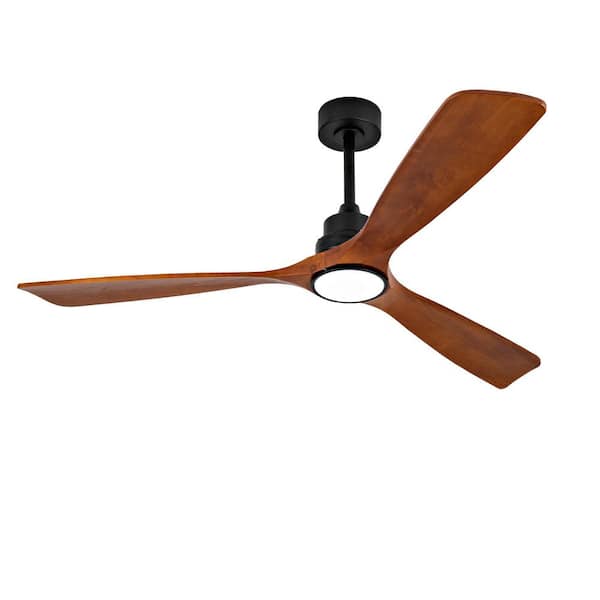 60 in. Indoor Black Downrod Mount Standard Ceiling Fan with 3 Solid Wood, Dimmable, Reversible DC Motor and Remote