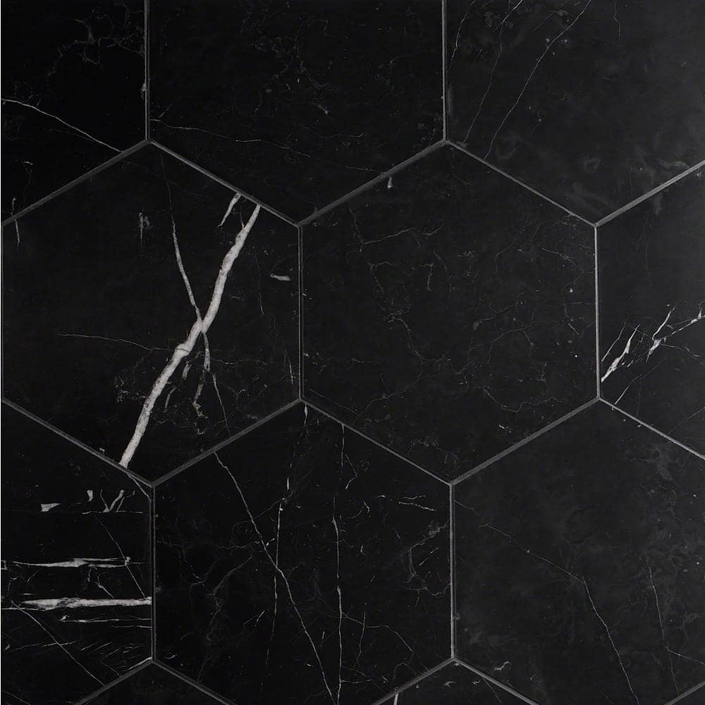 Black Hexagon Nero Marquina Marble Tile 10x10