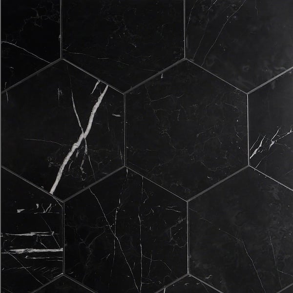 Ivy Hill Tile Blackout Hexagon Nero Marquina 10 in. x 10 in. Marble Floor and Wall Tile (6 sq. ft./Case)