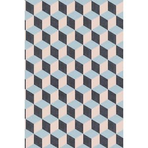 Bold 3 Dimensional Cube Blue Paper Strippable Roll (Covers 57 sq. ft.)