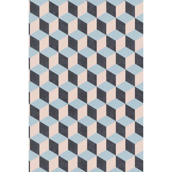 Walls Republic Bold 3 Dimensional Cube Blue Paper Strippable Roll (Covers 57 sq. ft.)
