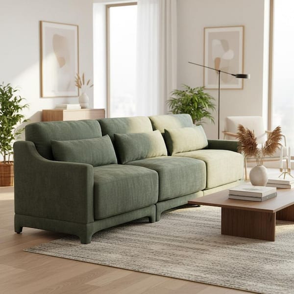 WBKZMS 105.9 in. Straight Arm 3-Piece Chenille Modular Sectional Sofa with Comfort and 3-Seater in Forest Green