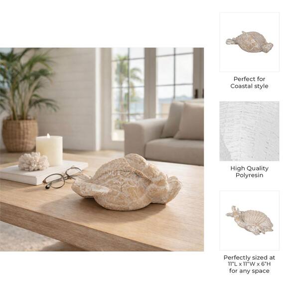 Liv & Skye Beige/White 11 in. x 6 in. Resin Coastal Wicker Crab