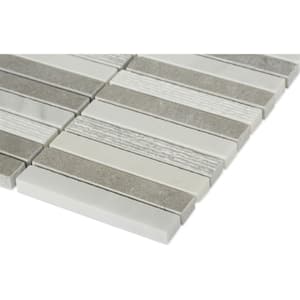 Exterior Tech Gray Brick Joint 12 in. x 12 in. Marble Mosaic Tile