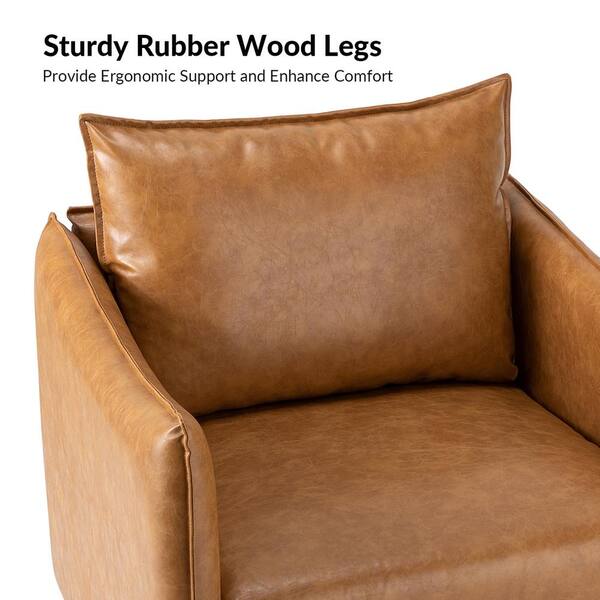 JAYDEN CREATION - Hajo 30 in. Camel Faux Leather Arm Chair with Metal Legs