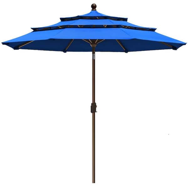 Unbranded 9 ft. Alloy Steel Pole Market Push ButtonTilt Crank Open System Patio Umbrella in Royal Blue