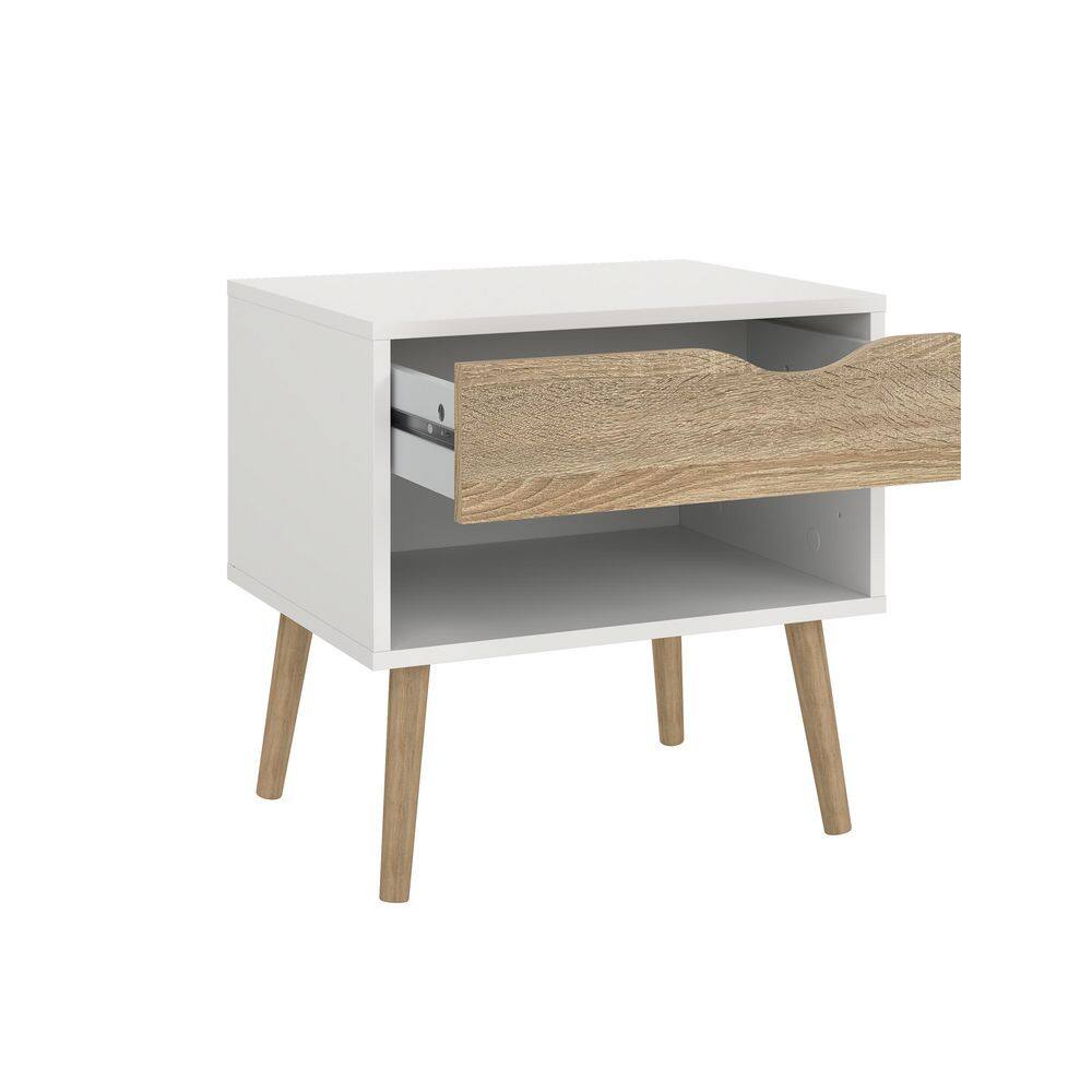 Diana Scandinavian White & Oak Nightstand with Open Shelf