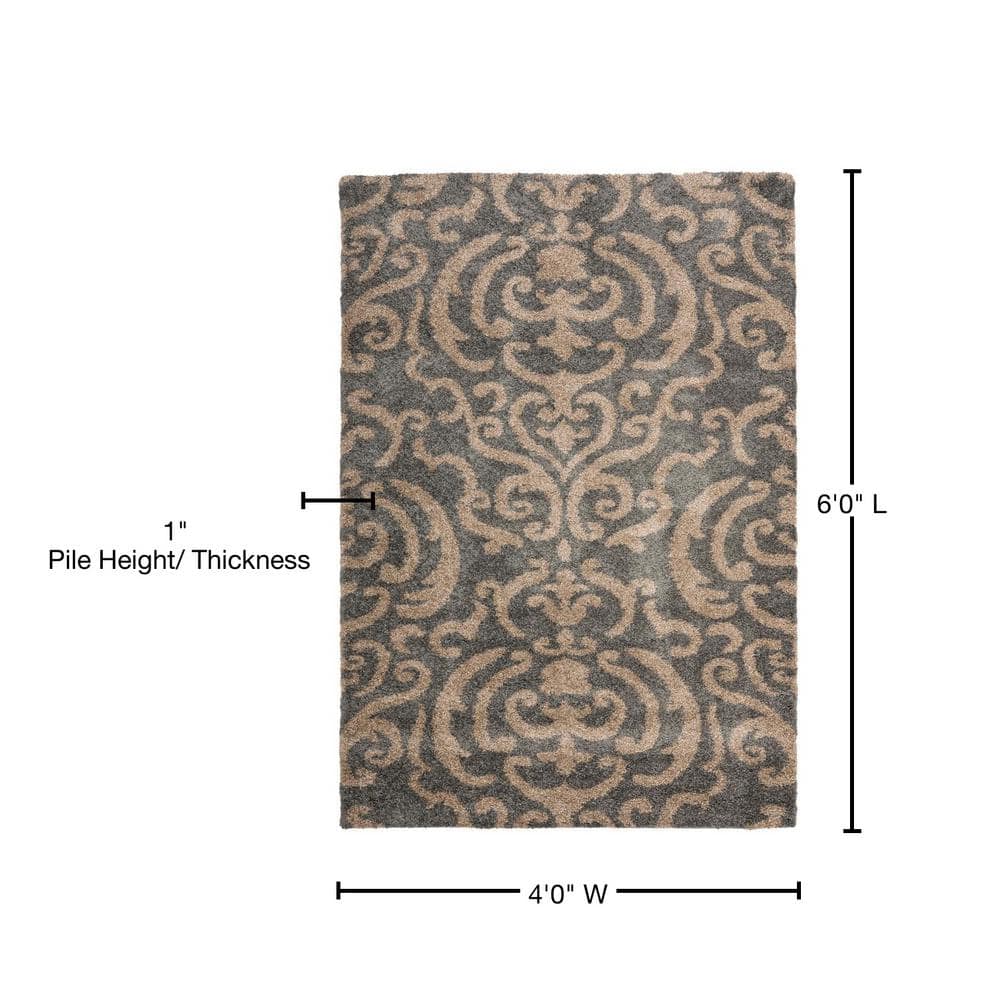 Gray and Beige Rectangular Shag Area Rug 4' x 6'