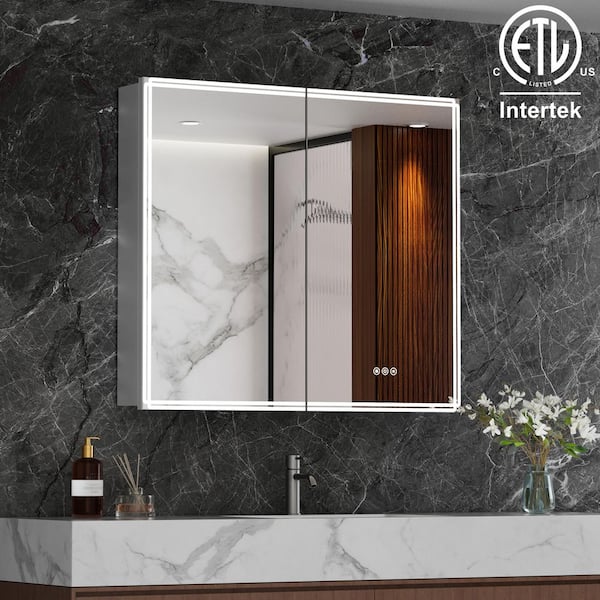 36 in. W x 32 in. H Rectangular Aluminum Medicine Cabinet with Mirror, Dimmable Light, Anti-Fog, Adjustable Shelves
