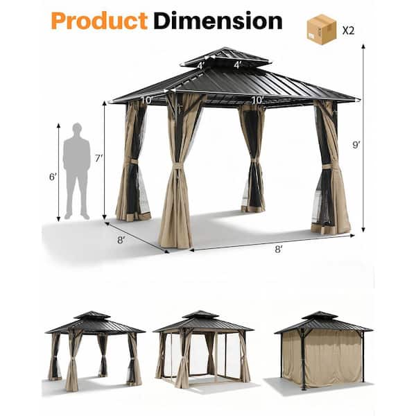 CikaCika 10 ft. x 10 ft. Square Double Roof Hardtop Aluminum Patio