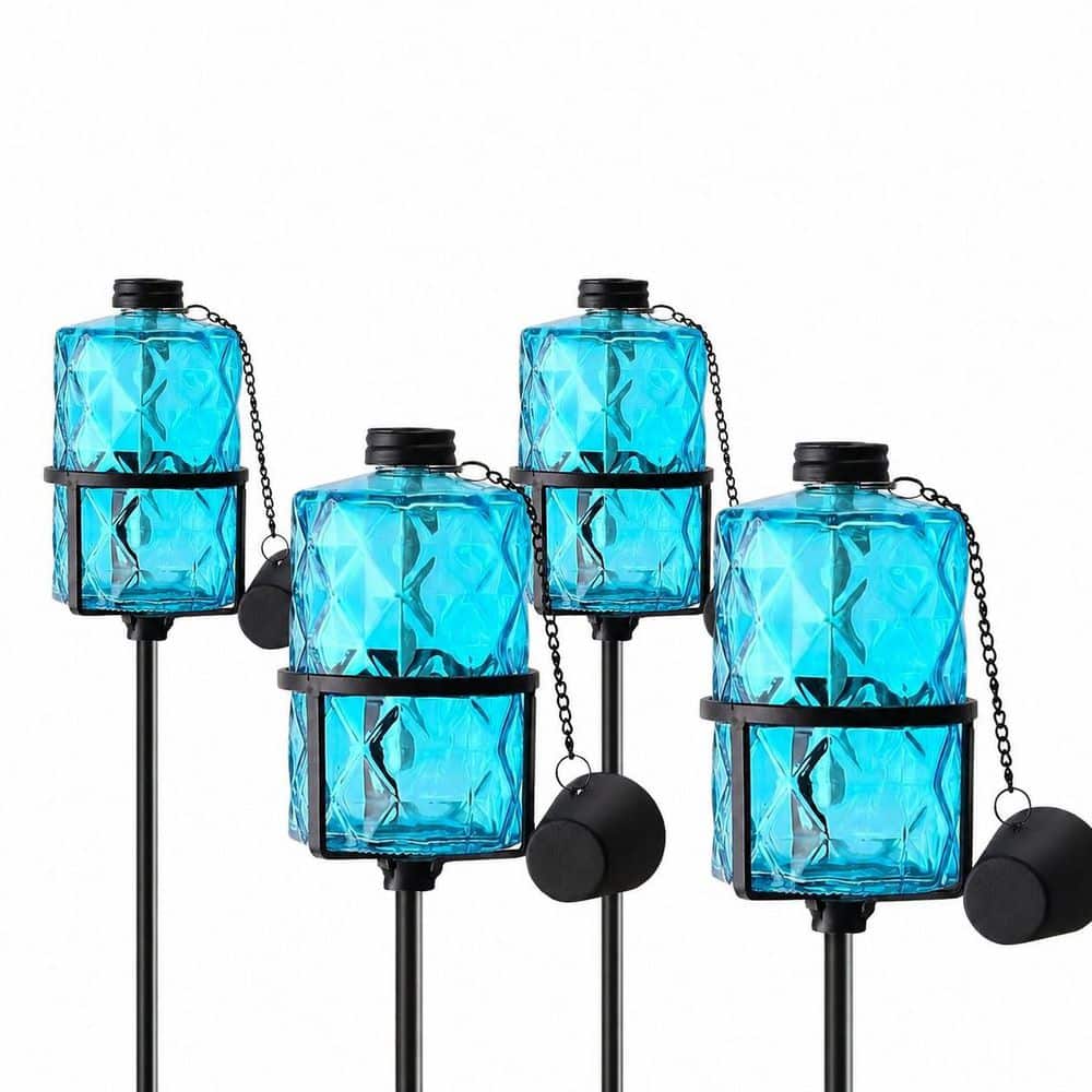 Blue Glass Metal Outdoor Garden Torch 4 Pack Weather Resistant Adjustable Height 3-Prong Stake for Patio Party price history on PriceWatchPro