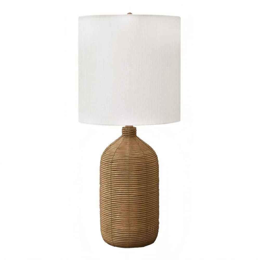 22 in. Brown Rattan Modern Table Lamp with Ginger Jar Base and Beige Fabric Drum Shade for Living Room, Bedroom, Office price history on PriceWatchPro