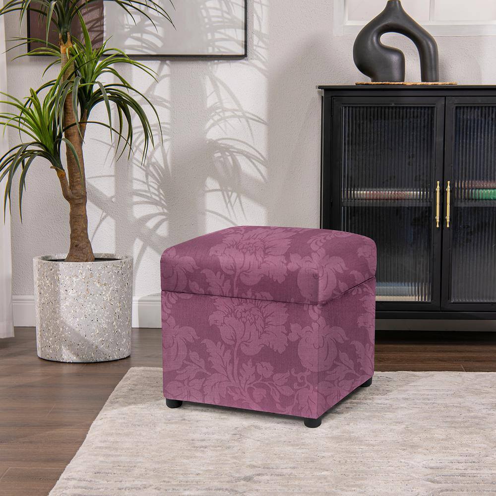 Jacob 18" Purple Floral Sateen Storage Cube Ottoman