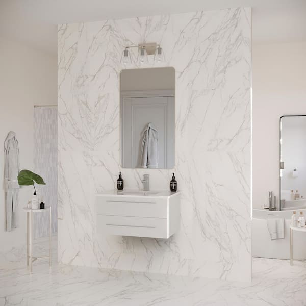 Lucera 30 in. Single Sink Wall Mount Floating White Bath Vanity with White Quartz Top and Undermount Ceramic Sink