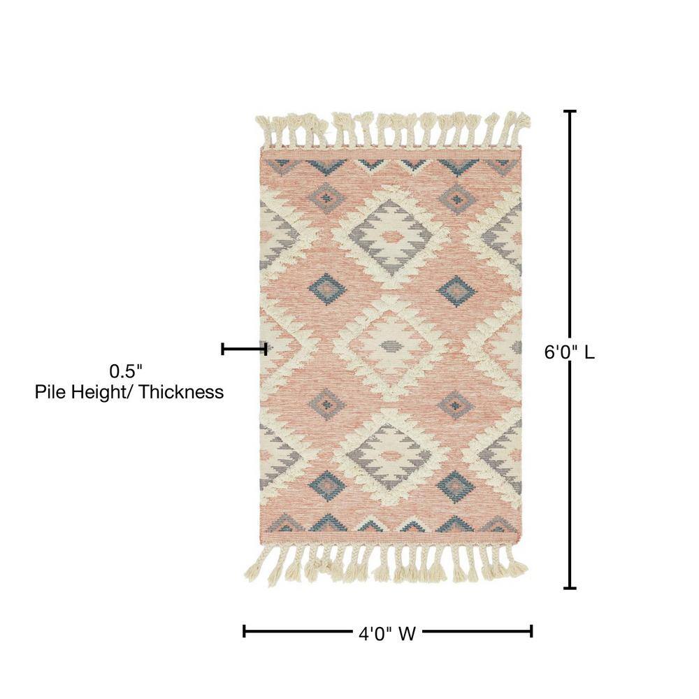 Handmade Pink Wool Geometric Flat Woven Area Rug 4x6