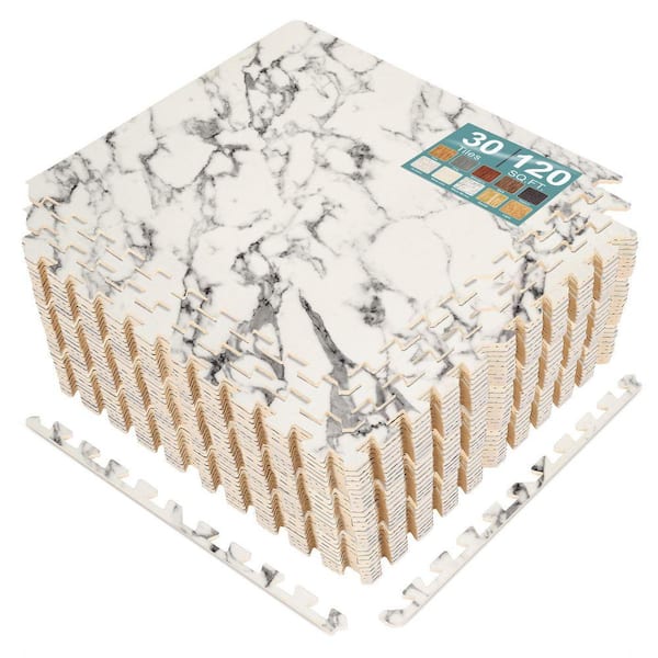 Marble White 24 in. W x 24 in. L x 0.38 in. Thick Foam Interlocking Gym Floor Tiles (30-Tiles/Pack) (120 sq. ft.)