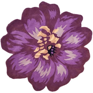 Novelty Lilac Doormat 3 ft. x 3 ft. Round Floral Area Rug