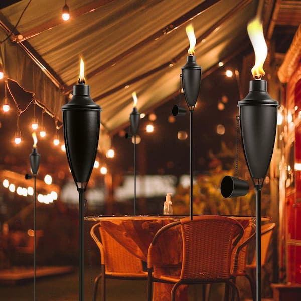 Justincity 61 in. Black Metal Outdoor Garden Torch Set of 6 Large