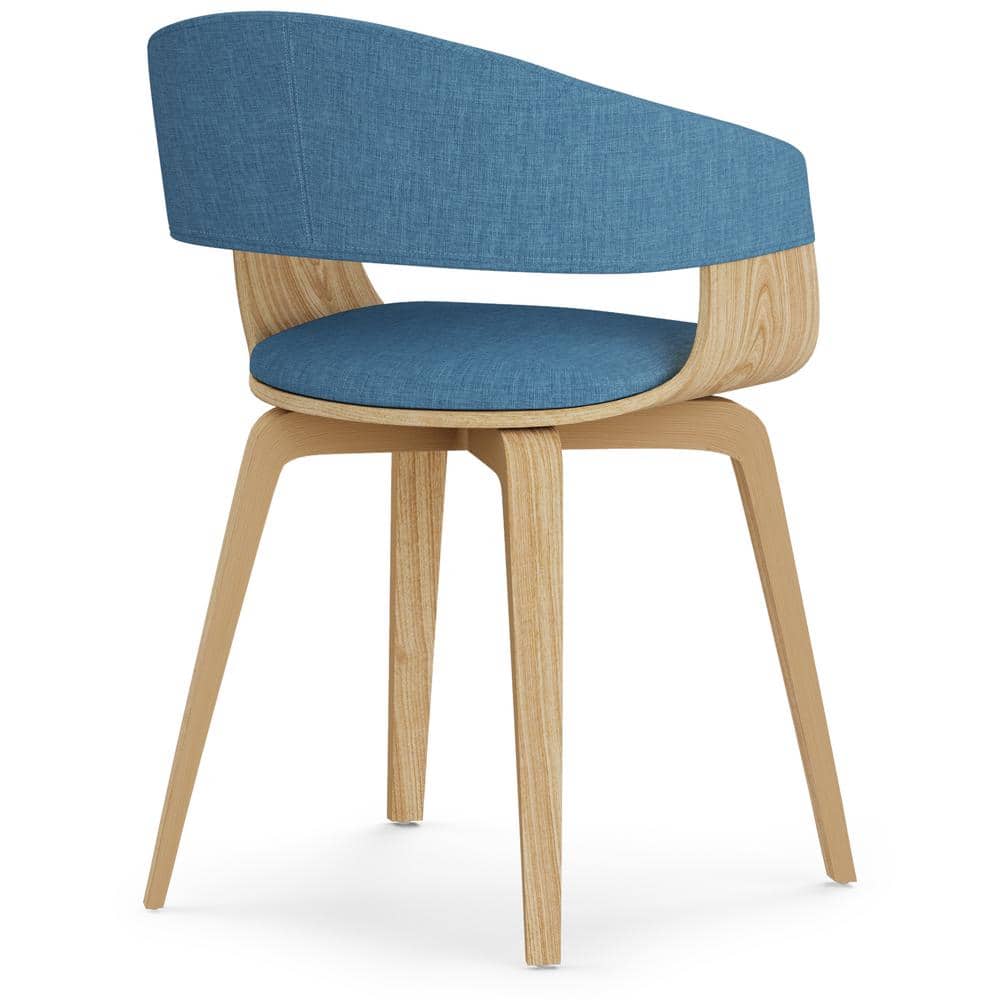 Blue Linen Upholstered Side Chair with Natural Oak Frame