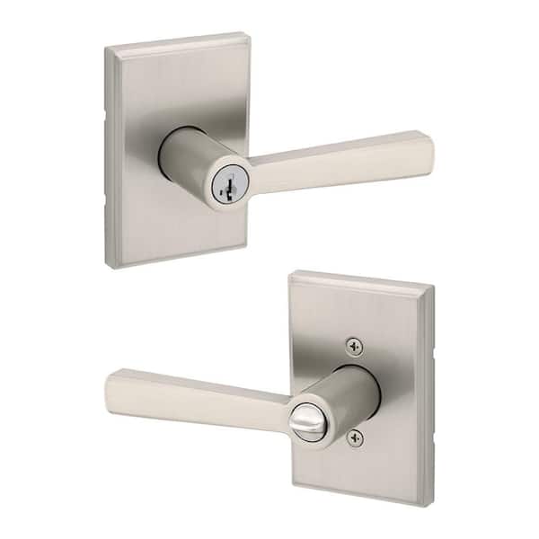Kwikset Trafford Satin Nickel Rectangle Keyed Entry Door Handle