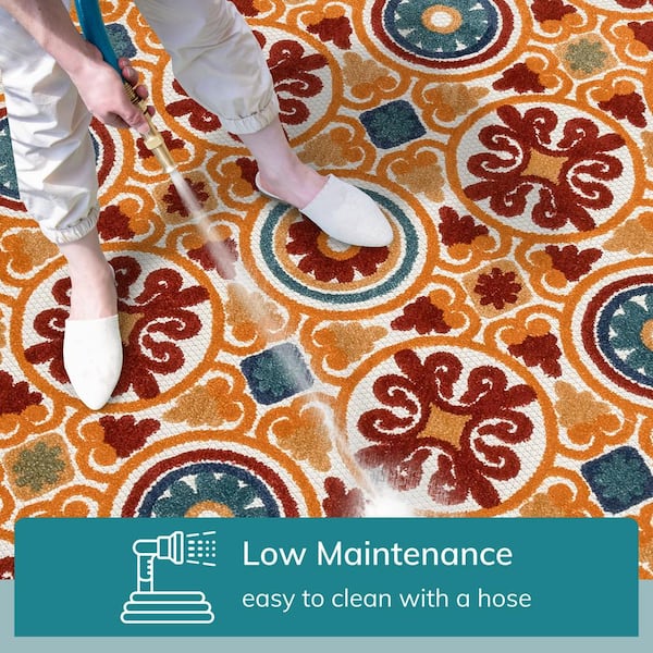 Dorado Audun Modern Geometric Red 2 ft. 7 in. x 9 ft. 10 in. Runner High-Low Indoor/Outdoor Area Rug