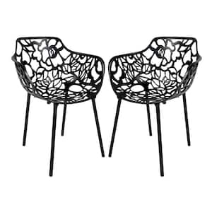 Black Devon Modern Aluminum Patio Stackable Outdoor Dining Chair (Set of 2)