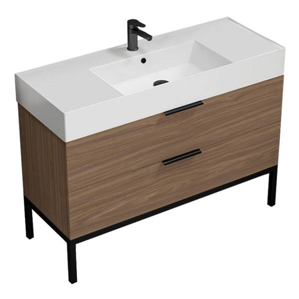 Nameeks Derin 47.64 in. W x 18.11 in. D x 34.65 in. H Modern Bathroom Vanity in Walnut With White Ceramic Top