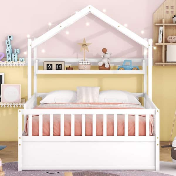 Wooden Twin Size House Bed With Rails and Twin Size Trundle - Cool Toddler  Beds