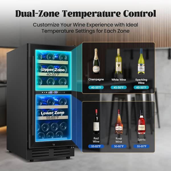 Tylza 15 in. Dual Zone 30-Bottle Wine Cooler in Black w/ Six