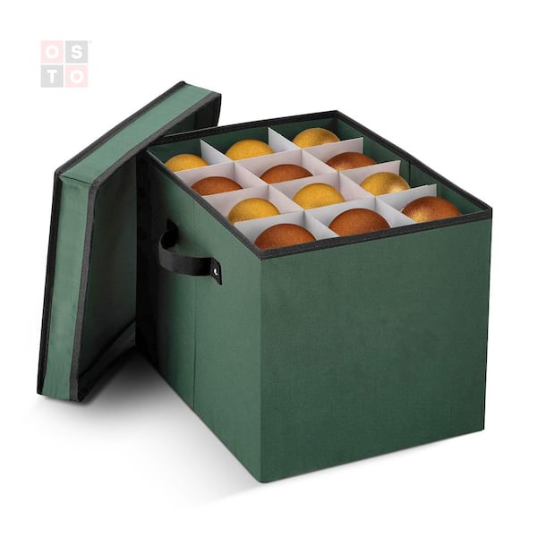 OSTO 12 in. Green 600D Polyester Holiday Ornament Storage Box (36-Ornaments)