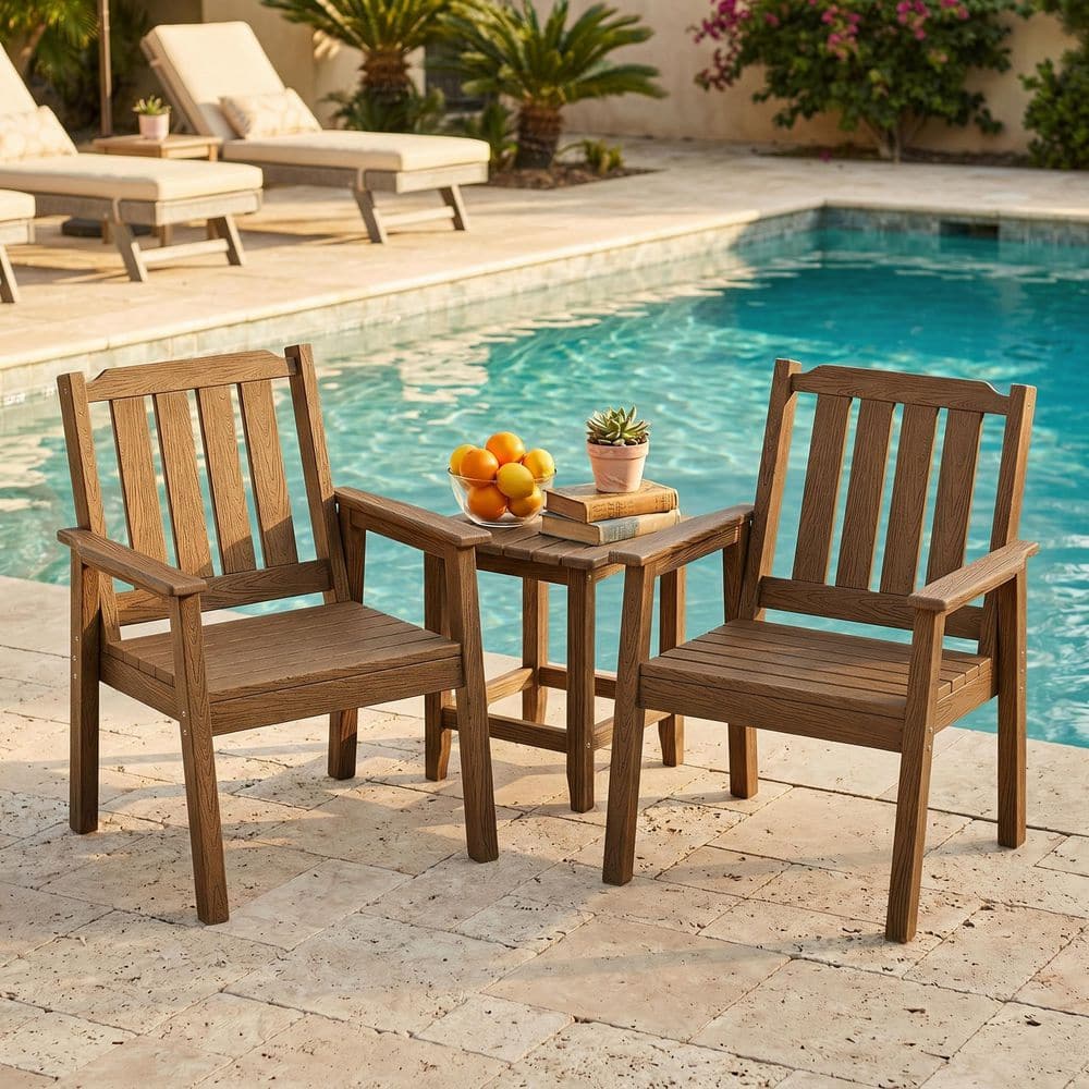 HDPE Patio Dining Chairs Set of 2, 23.9 in. Wide All-Weather Outdoor Armchairs with Steel Frame for Backyard, Brown price history on PriceWatchPro