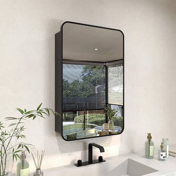 20 in. W x 26 in. H Framed Recessed or Surface-Mount Bathroom Medicine Cabinet with Deco Framed Door in Brushed Nickel 20 in. W x 26 in. H Framed Recessed or Surface-Mount Bathroom Medicine Cabinet with Deco Framed Door in Brushed Nickel