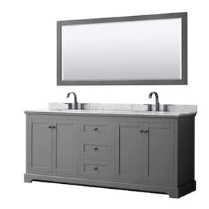 Avery 80 in. W x 22 in. D x 35 in. H Double Bath Vanity in Dark Gray with White Carrara Marble Top and 70 in. Mirror